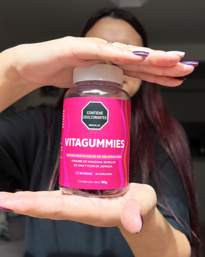VITAGUMMIES 🍏 GOMAS MASTICABLES CON VINAGRE DE MANZANA, SEMILLAS DE CHÍA Y FLOR DE JAMAICA 🌺